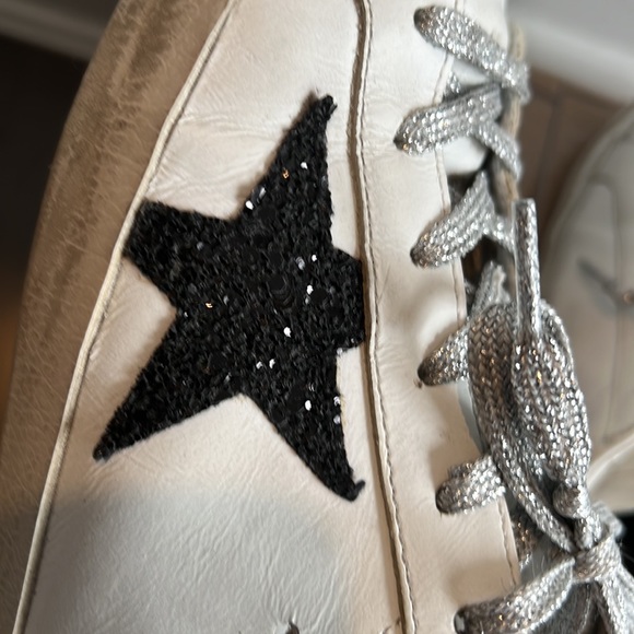 Golden Goose Superstar Intermix Ltd Ed Black Glitter Star Silver Laces Size 9 - Picture 5 of 8